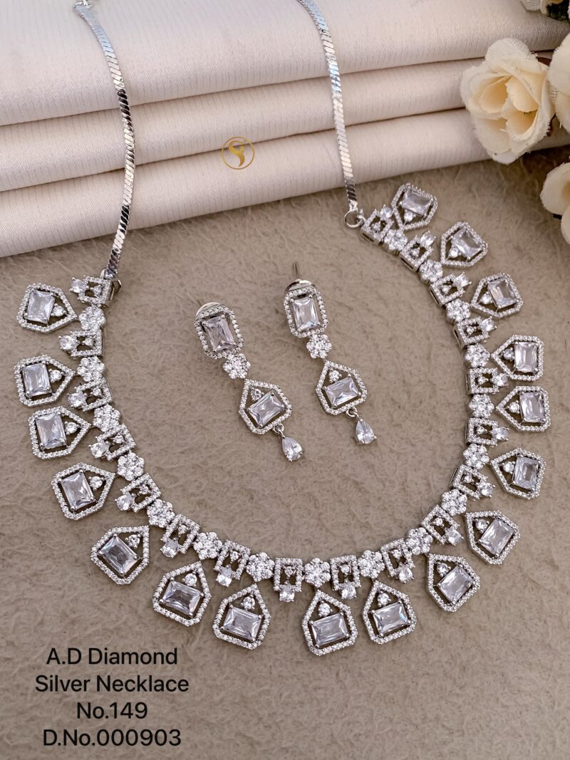 Timeless Sparkle: Rectangular Pendant Necklace & Earring Set