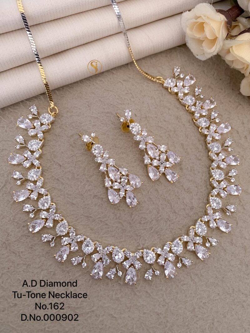 Lustrous Harmony: Two-Tone Diamond Necklace & Earrings Set - Image 2