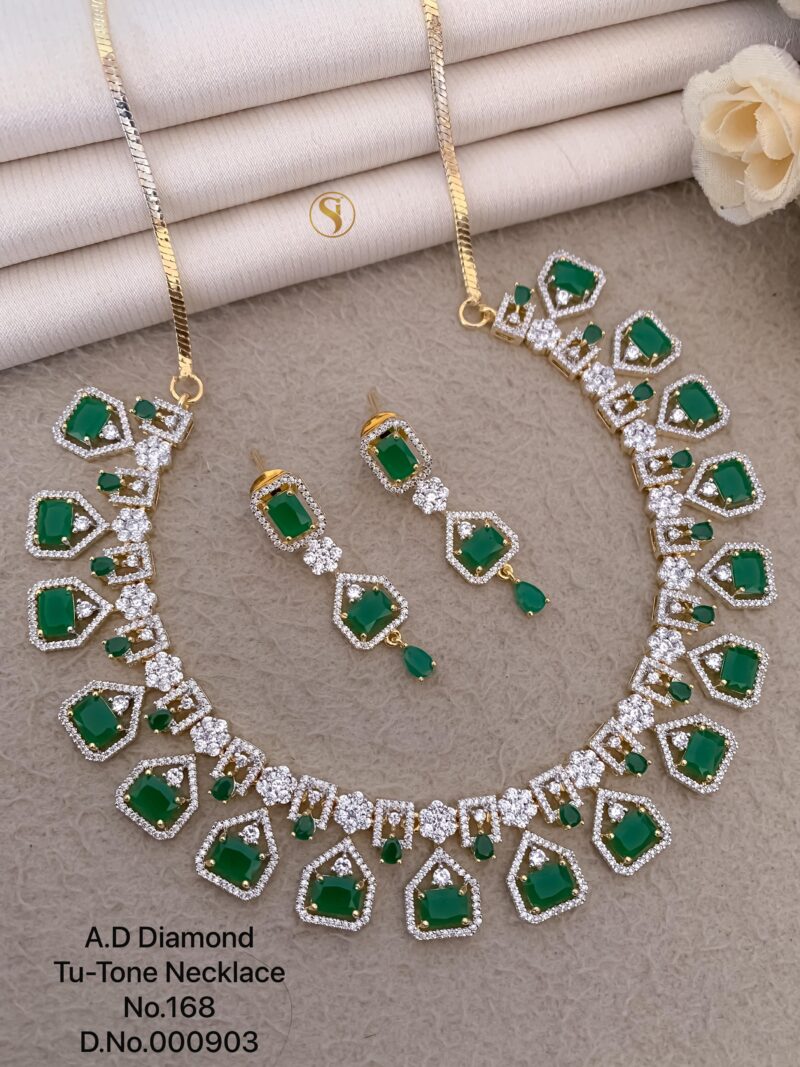 Lush Elegance: Teardrop Emerald & CZ Necklace Set - Image 2