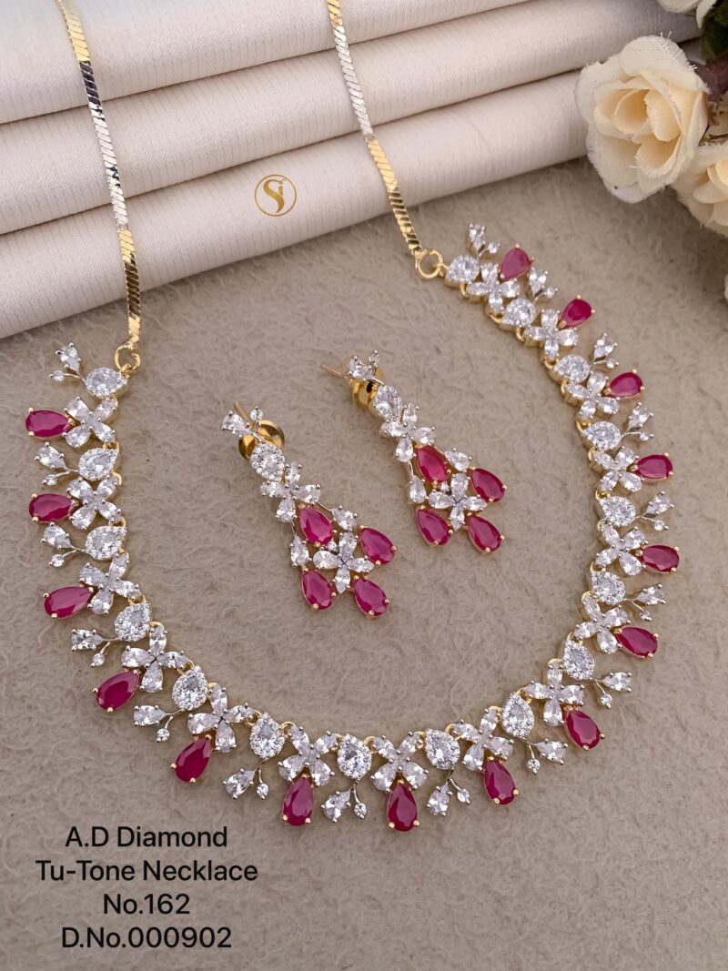 Ornate Brilliance: Silver Necklace with Ruby Accents