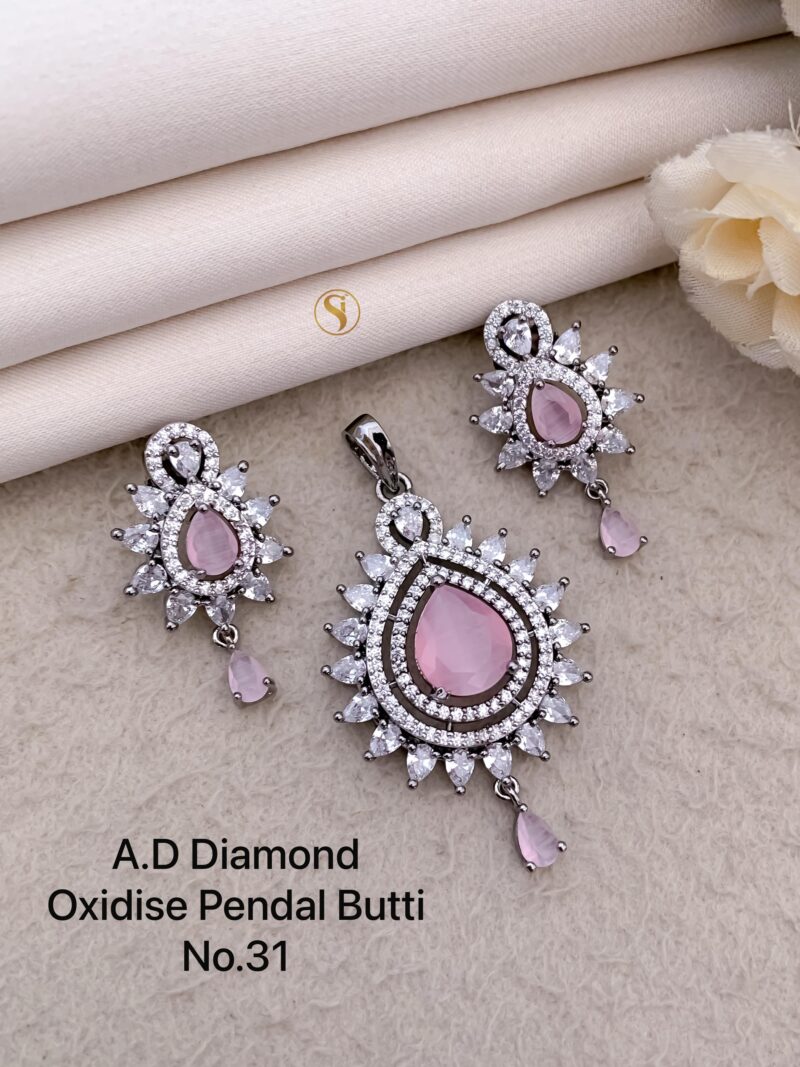 Ethereal Glow: Floral Diamond & Pink Stone Jewelry Set - Image 2